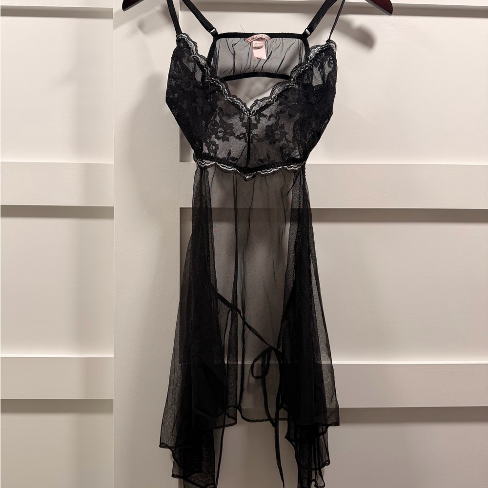 Victoria's Secret Black Sheer Lace Chemise